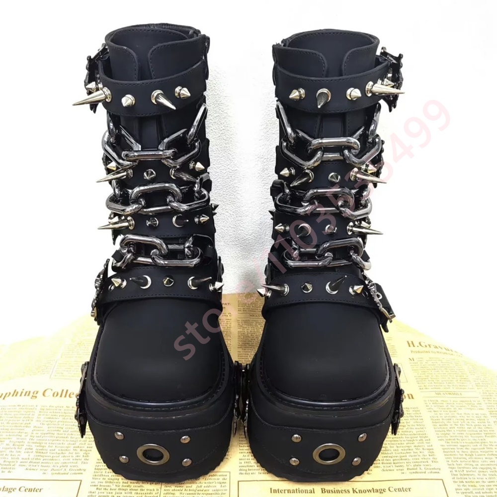 Motorcycle Chain - Bottes de combat gothiques noires à